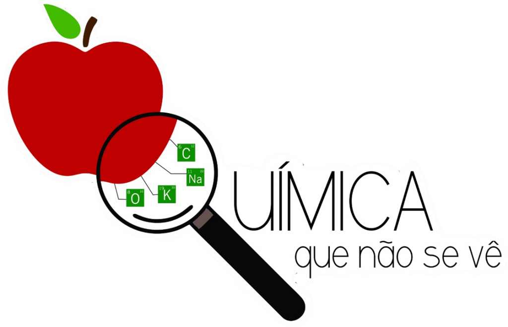 Química que não se vê é marca criada para identificar (lupa) a Química (elementos) no cotidiano (maçã)